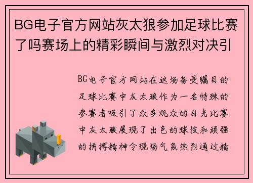 BG电子官方网站灰太狼参加足球比赛了吗赛场上的精彩瞬间与激烈对决引发热议